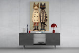Feline Fashionistas in Trenches Glass Wall Art