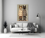 Feline Fashionistas in Trenches Glass Wall Art