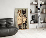 Feline Fashionistas in Trenches Glass Wall Art
