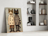 Feline Fashionistas in Trenches Glass Wall Art