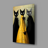 Elegant Cats in Gold Dress Glass Wall Art