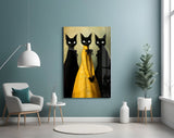 Elegant Cats in Gold Dress Glass Wall Art