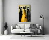 Elegant Cats in Gold Dress Glass Wall Art