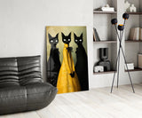 Elegant Cats in Gold Dress Glass Wall Art