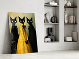 Elegant Cats in Gold Dress Glass Wall Art