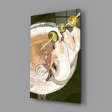 Glamorous Martini with Olive Sticks Glass Wall Art