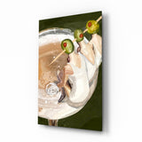 Glamorous Martini with Olive Sticks Glass Wall Art