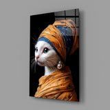 Cat in Turban Portrait Glass Wall Art