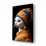 Cat in Turban Portrait Glass Wall Art