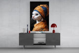 Cat in Turban Portrait Glass Wall Art