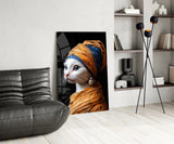 Cat in Turban Portrait Glass Wall Art