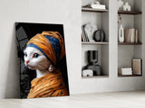 Cat in Turban Portrait Glass Wall Art