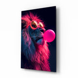 Lion Bubblegum Pop Glass Wall Art