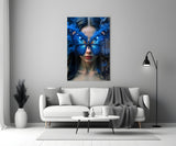 Ethereal Blue Butterfly Portrait Glass Wall Art