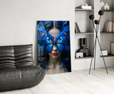 Ethereal Blue Butterfly Portrait Glass Wall Art