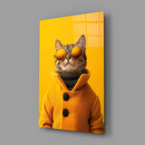 Cool Cat in Orange Coat Glass Wall Art