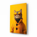 Cool Cat in Orange Coat Quadro su vetro - 72x46 cm