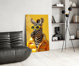Zebra in Gold Puffer Jacket Glass Wall Art