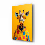 Funky Hipster-Giraffe — Glas-Wandbild - 72x46 cm