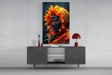 Flaming Sunflower Glass Wall Art