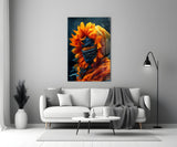 Flaming Sunflower Glass Wall Art