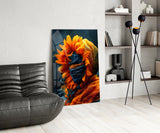 Flaming Sunflower Glass Wall Art