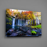 Autumn Waterfall Serenity Glass Wall Art