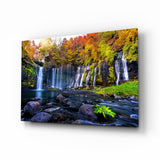 Autumn Waterfall Serenity Glass Wall Art