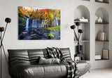 Autumn Waterfall Serenity Glass Wall Art