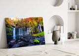 Autumn Waterfall Serenity Glass Wall Art