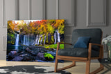 Autumn Waterfall Serenity Glass Wall Art