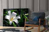 Elegant White Lily Glass Wall Art