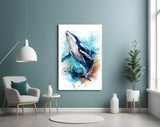 Whale Dive Splash Glass Wall Art