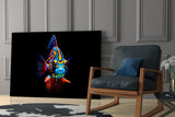 Neon Fish on Black Glass Wall Art