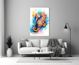 Colorful Seahorse Splash Glass Wall Art