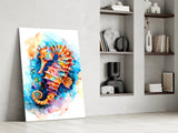 Colorful Seahorse Splash Glass Wall Art