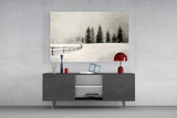 Snowy Pine Forest Path Glass Wall Art