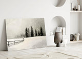 Snowy Pine Forest Path Glass Wall Art