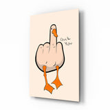 Duck You Middle Finger Glass Wall Art - 72x46 cm