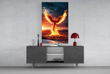 Phoenix Rising from Flames Glass Wall Art