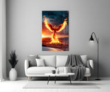 Phoenix Rising from Flames Glass Wall Art