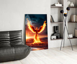 Phoenix Rising from Flames Glass Wall Art