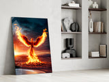Phoenix Rising from Flames Glass Wall Art