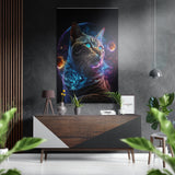 Getigerte Katze mit blauen Augen und Planeten Gebürstetes Aluminium-Dibond Wandbild - 60x39 cm
