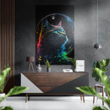 Rainbow Nebula Cat Under Moon Brushed Aluminum Dibond Wall Art - 60x39 cm