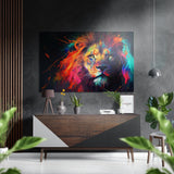 Löwengesicht im Neon-Regenbogen Gebürstetes Aluminium-Dibond Wandbild - 60x39 cm