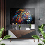 Lion à la crinière bleue plumeuse tableau mural en aluminium brossé Dibond - 60x39 cm