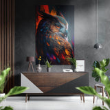 Fiery Orange Owl Profile Brushed Aluminum Dibond Wall Art - 60x39 cm