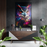 Visage de hibou néon aux yeux ambrés tableau mural en aluminium brossé Dibond - 60x39 cm
