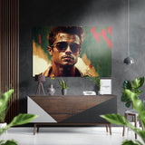 Cooler Mann mit Sonnenbrille auf salbeigrünem Grund Gebürstetes Aluminium-Dibond Wandbild - 60x39 cm